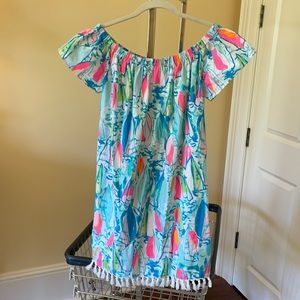 Lilly Pulitzer Off-Shoulder Dress in Blue and Pink
